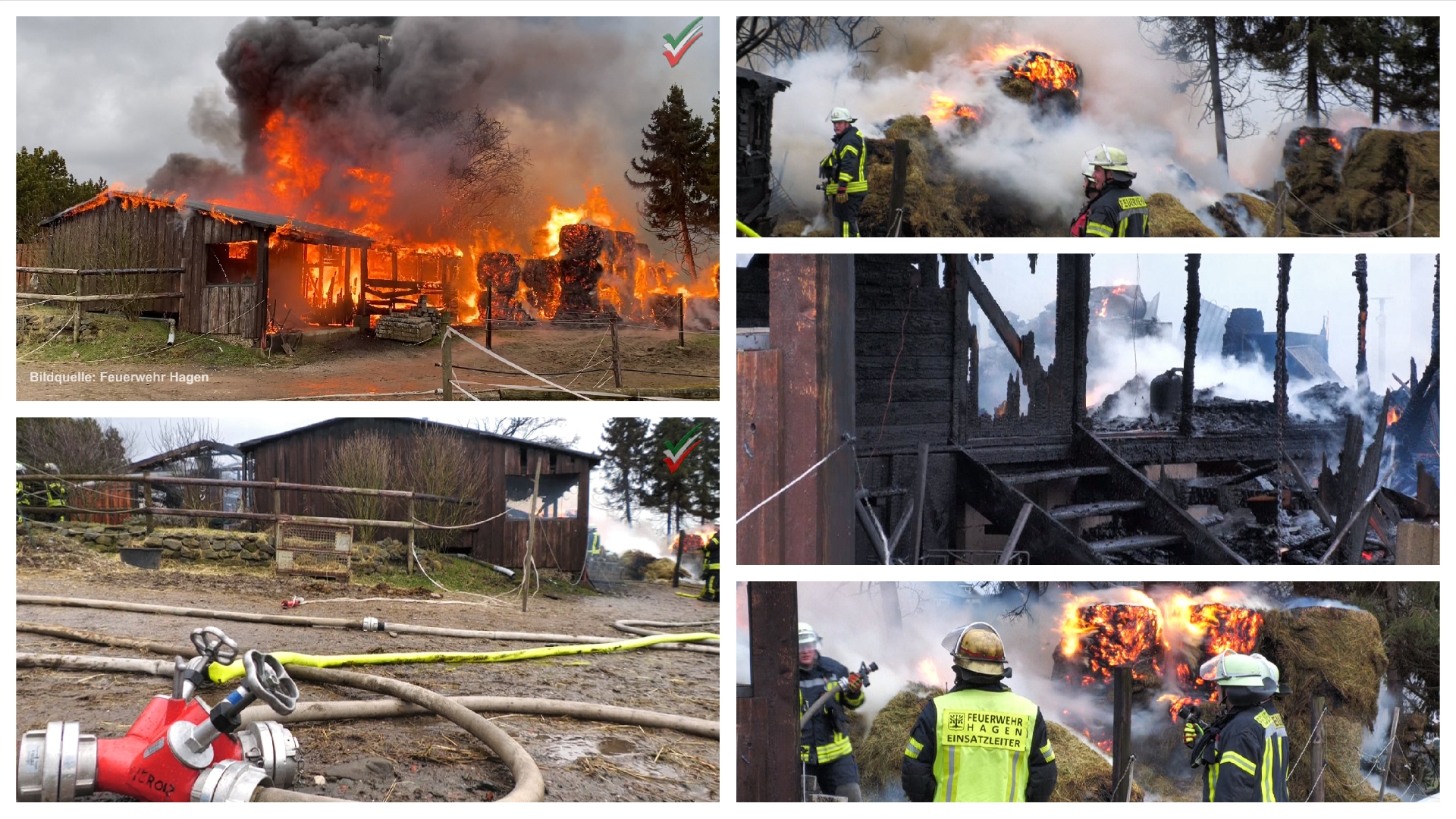 2024 01 24 – Brand auf Bauernhof – Holzhütten und Strohballen in Flammen – Pferde in Sicherheit