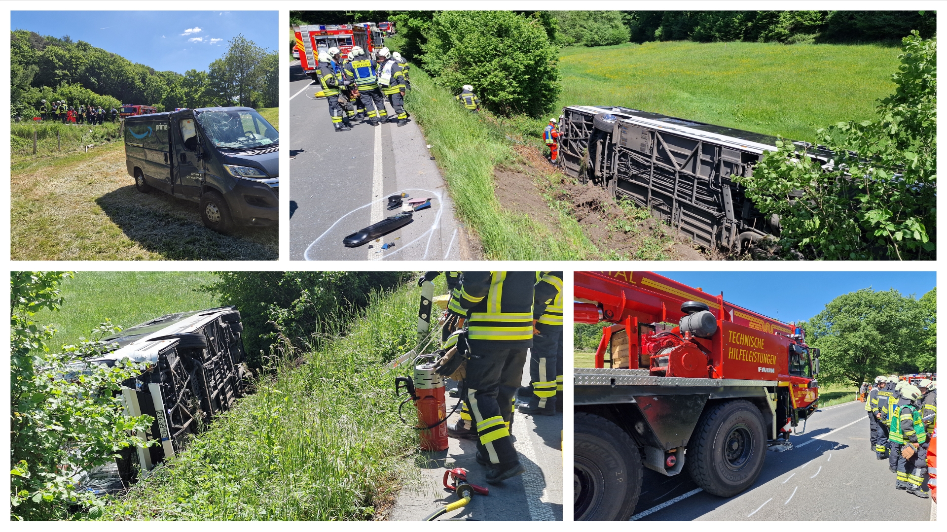 🚨 Schwerer Unfall zwischen Linienbus und Transporter – 10 Verletzte nach Busabsturz
