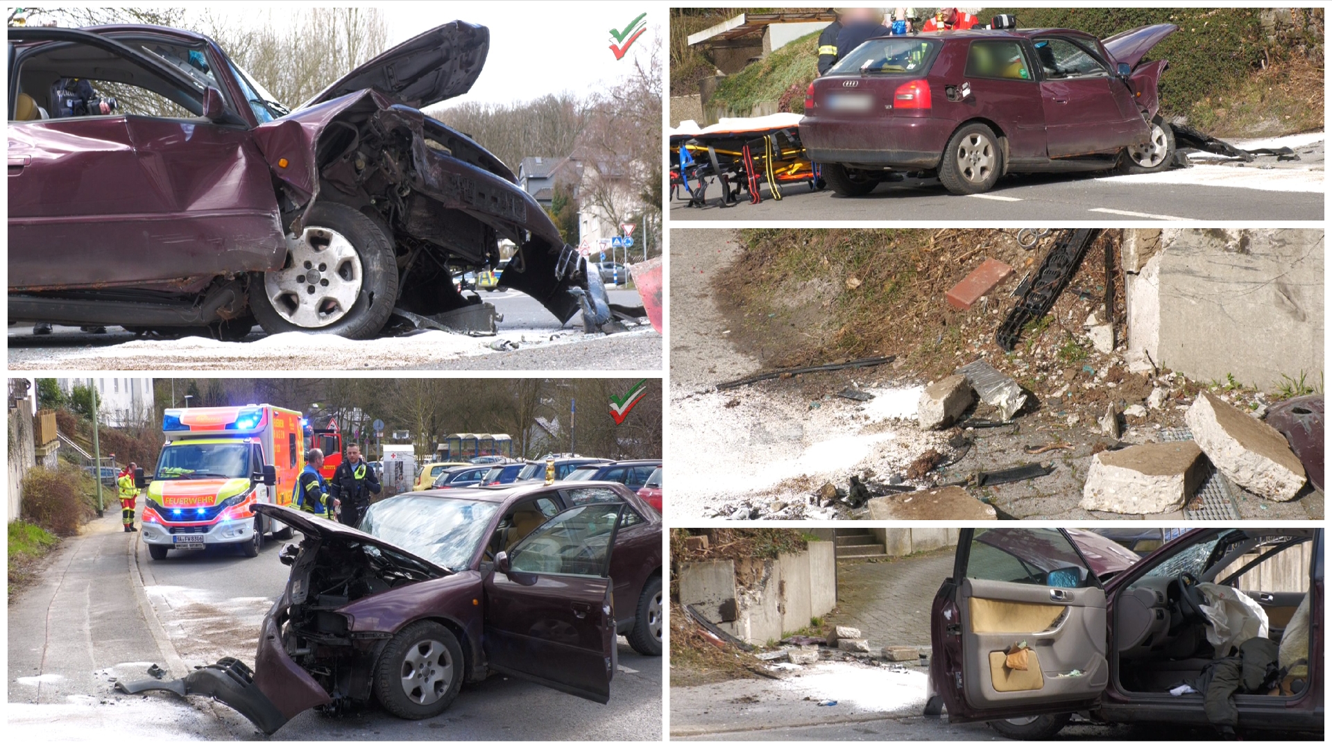 Schwerer Unfall – PKW kracht vor Mauer – Fahrer verletzt nach Alleinunfall
