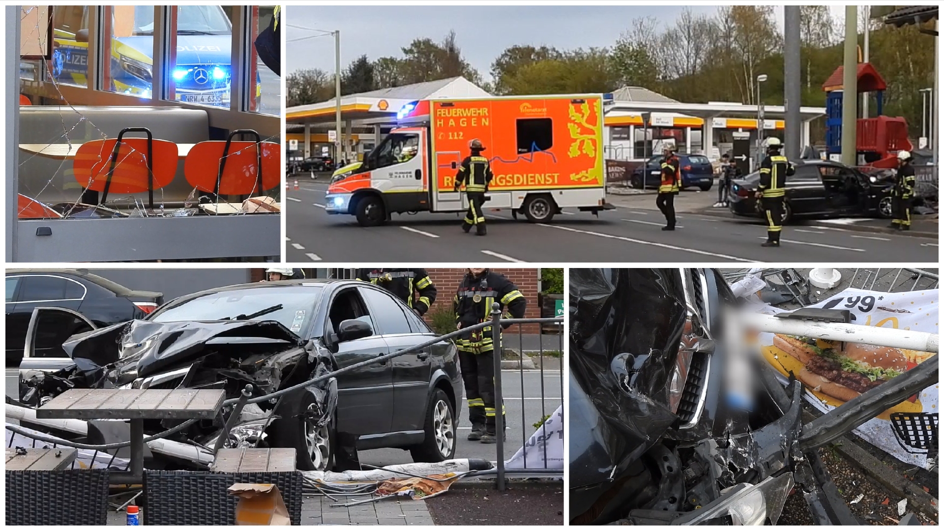 Verkehrsunfall in Hagen: Auto prallt gegen Wand einer McDonald’s-Filiale